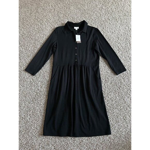 J. Jill Women's Sz XS 3/4 Sleeve Black Button-Front Dress Cotton Blend - Picture 11 of 11